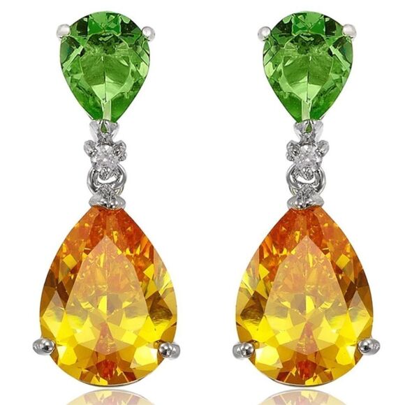 18K White Gold with Peridot Green and Yellow Champagne Cubic Zirconia Earrings - Picture 1 of 6